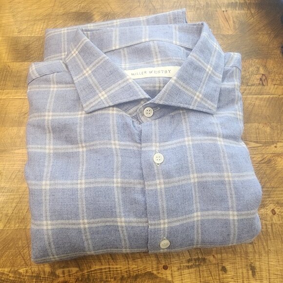 Brand new Blue and Cream Checked Men's Casual Button down Shirt - Picture 1 of 1
